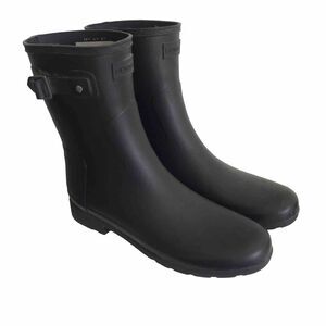 Hunter Womens Original Refined Short Rubber Rain Boot Black Buckle Size 11 M EUC